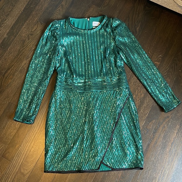 Saylor Rizzo Jade Teal Green Sequin Long Sleeve Cocktail Dress l Size Large - Picture 2 of 5